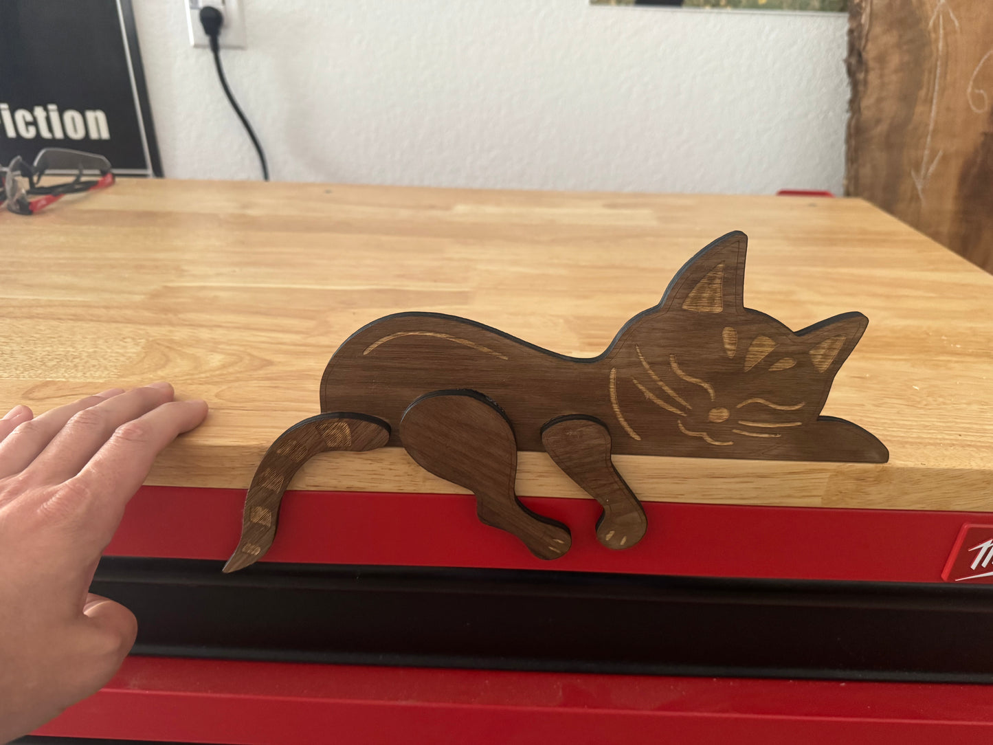 Handmade Wooden Cat Shelf Sitter – Sleeping Cat Edge Decoration