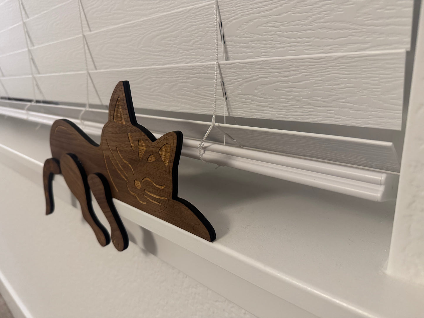 Handmade Wooden Cat Shelf Sitter – Sleeping Cat Edge Decoration