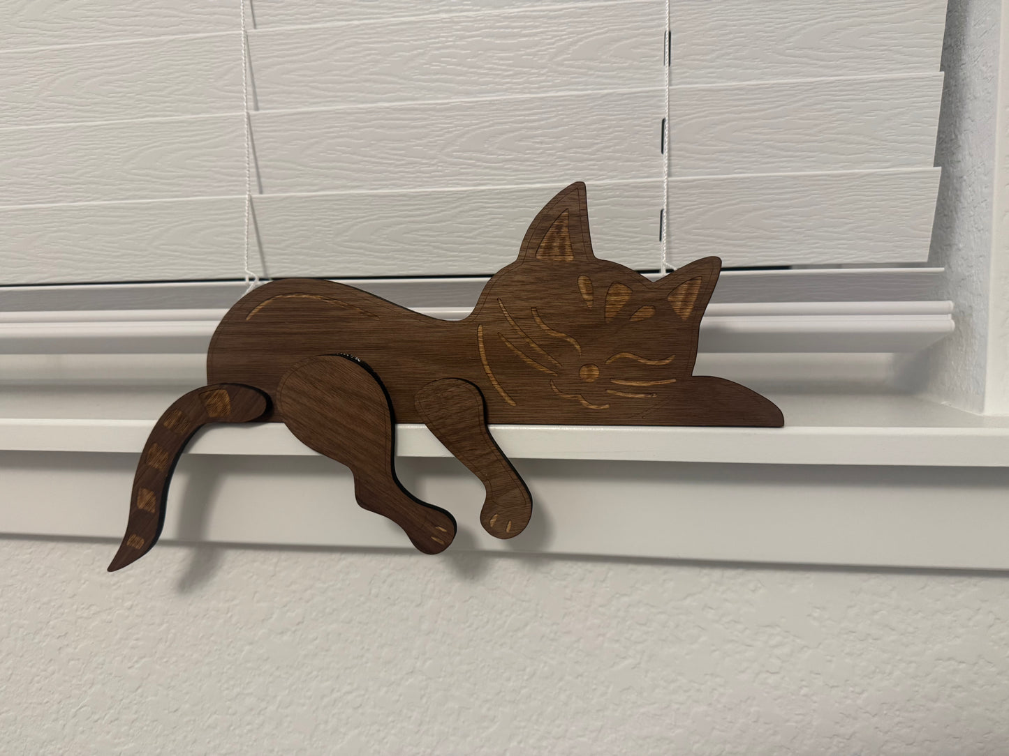 Handmade Wooden Cat Shelf Sitter – Sleeping Cat Edge Decoration
