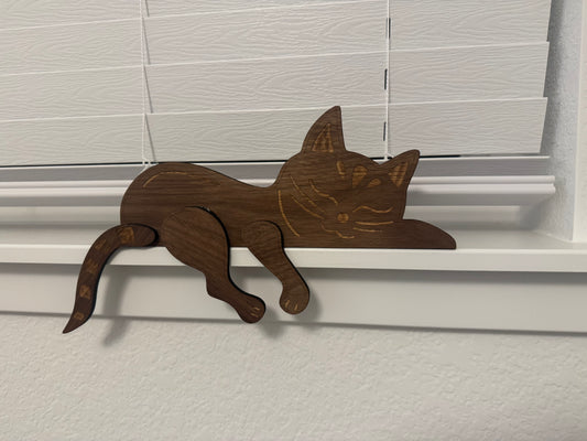 Handmade Wooden Cat Shelf Sitter – Sleeping Cat Edge Decoration
