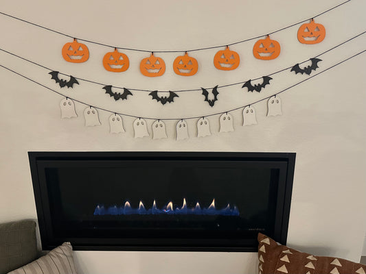 🎃👻🦇 Halloween Garland Bundle – Set of 3 Wooden Banners (Bat, Ghost & Jack-o’-Lantern)