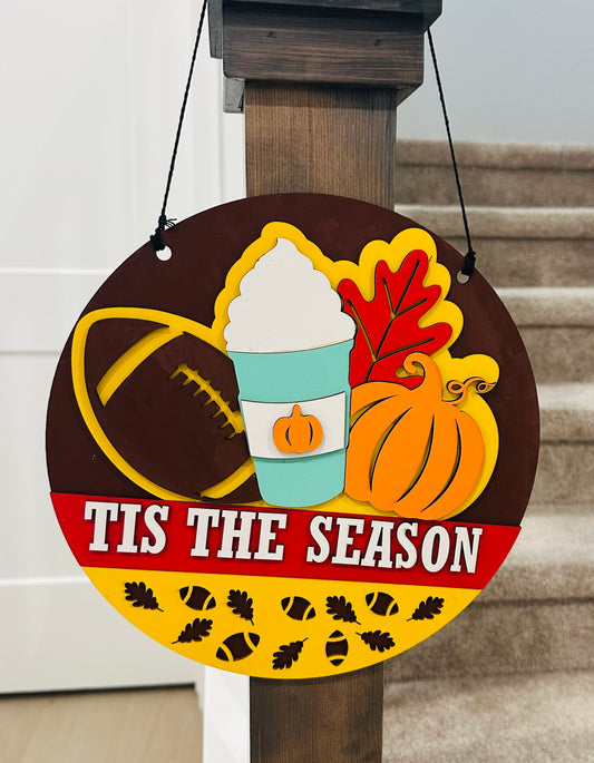 🏈🎃🍂 Fall “Tis the Season” Wooden Sign – Football, Pumpkin & Autumn Wall Décor