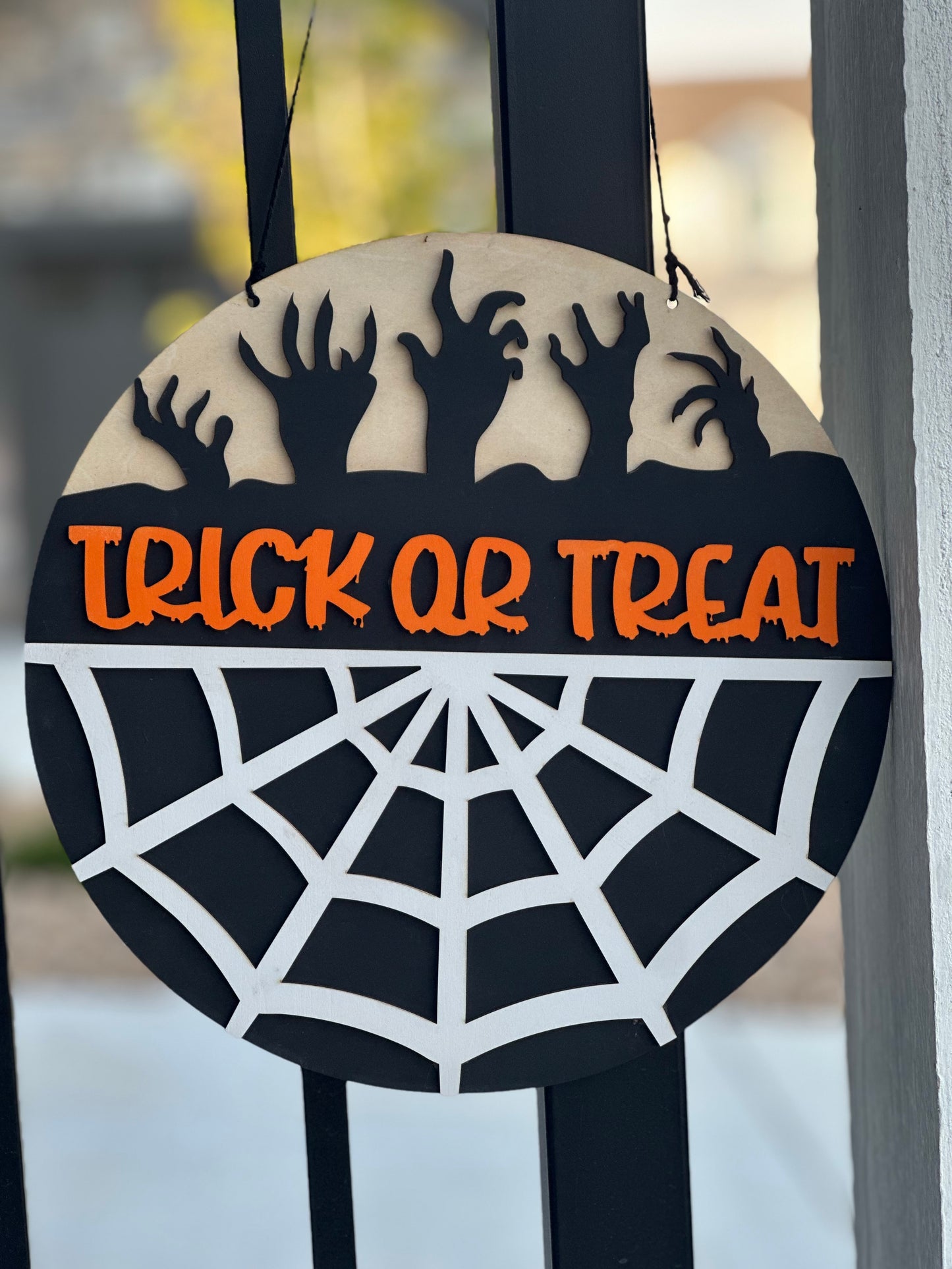 Trick or Treat Halloween Door Sign – Spooky Layered Wood Décor